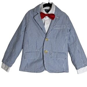 Carter's Seersucker Blazer Button Up Bow Tie Set Blue Stripe Size 5